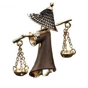 Vintage Enamel Hat Brooch Metal Rhinestone Lapel Pin